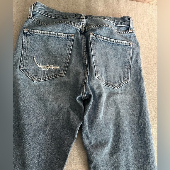 [W24Ins27”]Agolde Feel Good Blue Straight-Leg Button Fly Jeans Distressed Flaw - Picture 4 of 12